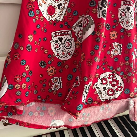 Vibrant Red Skull Pattern Mini Dress L - Picture 3 of 16